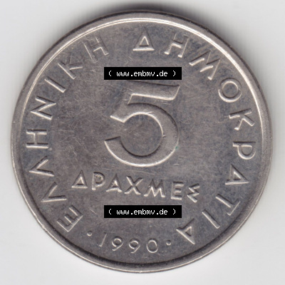 Münzen Griechenland Eurovorläufer, Umlaufmünze vor Euroeinführung 1990, 5 Apaxmee, Drachmen. Vorderseite einer Münze aus... Sammlung