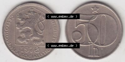 Münzen Tschechoslowakei (Land wurde 1992 aufgelöst), Umlaufmünze 1978-1990, 50 Heller 1978 (3) Sammlung