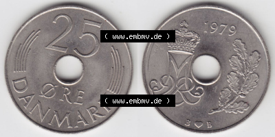 Münzen Dänemark / Danmark Eurovorläufer, Umlaufmünze vor Euroeinführung 1979, 25 Öre (3) Sammlung