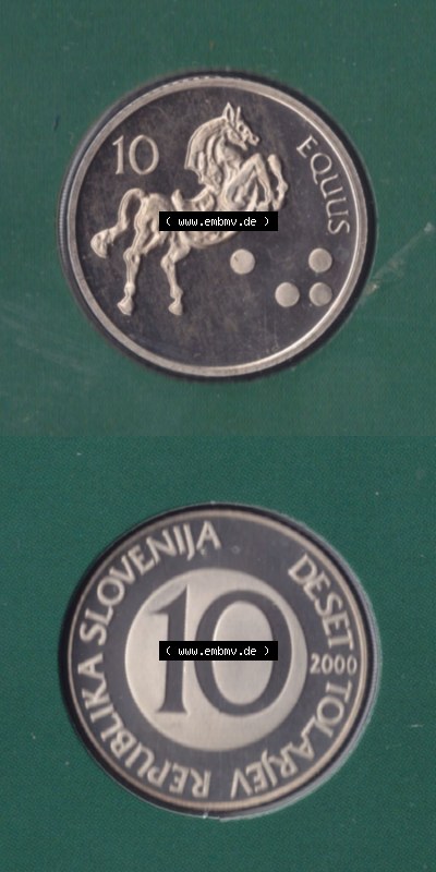 Münzen Slowenien / Slovenia Eurovorläufer, Umlaufmünze vor Euroeinführung 2000-2006, 10 Tolarjey 2000 (4) Sammlung