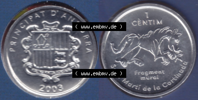 Münzen Andorra Eurovorläufer, Umlaufmünze vor Euroeinführung 2003, 1 Centime, Església Sant Martí de la Cortinada (3) Sammlung