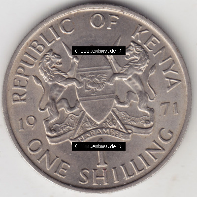 Münzen aus Afrika Kenia / Kenya Umlaufmünze 1969-1978, 1 One Shilling, Schilling 1971 (1) Sammlung