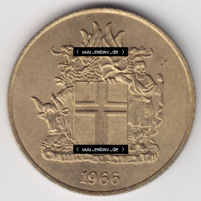 Münzen Island Eurovorläufer, Umlaufmünze vor Euroeinführung 1958-1966, 2 KR Kronur, Kronen 1966 (1) Sammlung