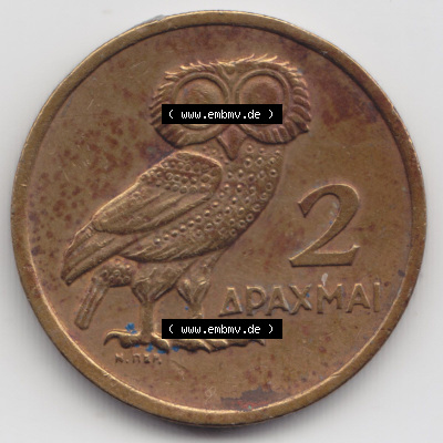 Münzen Griechenland Eurovorläufer, Umlaufmünze vor Euroeinführung 1973, 2 Apaxmai, Drachmen. Vorderseite einer Münze aus... Sammlung