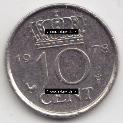 Münzen Niederlande / Netherlands Eurovorläufer, Umlaufmünze vor Euroeinführung 1950-1980, 10 Cent 1978 (1) Sammlung