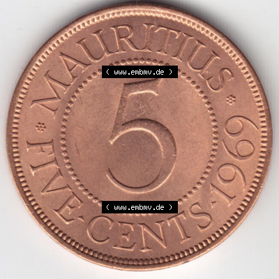 Münzen aus Afrika Mauritius Umlaufmünze 1956-1978, 5 Cent 1969 (1) Sammlung