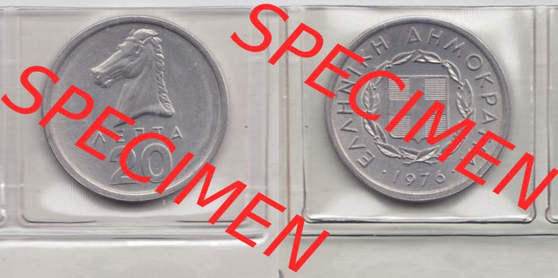 Münzen Griechenland Eurovorläufer, Umlaufmünze vor Euroeinführung 1976 , 20 Lepta. VS+RS auf einen Bild/Foto einer Münze aus Griechenland in Europa... Sammlung