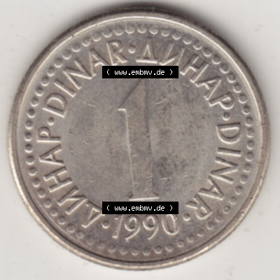 Münzen Jugoslawien (Land wurde 2003 aufgelöst), Umlaufmünze 1990-1991, 1 Dinar 1990 (2) Sammlung