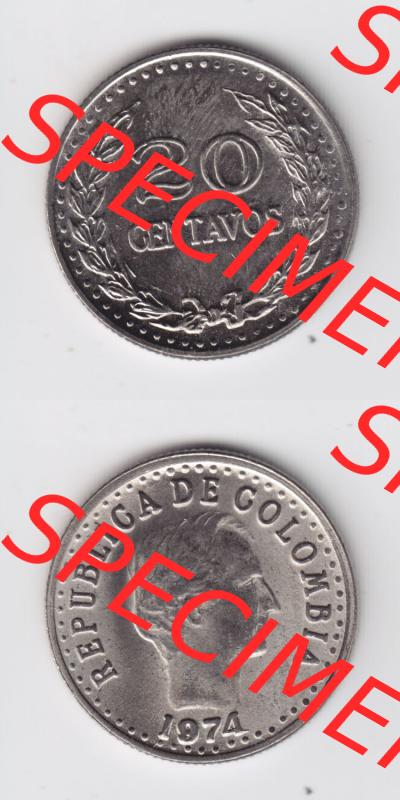 Münzen aus Amerika Kolumbien / Columbia Umlaufmünze 1974, 20 Centavos (4) Sammlung