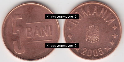 Münzen Rumänien / România Eurovorläufer, Umlaufmünze vor Euroeinführung 2005-2012, 5 Bani 2005 (3) Sammlung