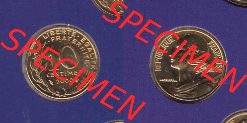 Münzen Frankreich Eurovorläufer, Umlaufmünze vor Euroeinführung 2000, 10 Centimes. Vorderseite und Rückseite Nebeneinander einer Münze aus Europa als Digitales... Sammlung