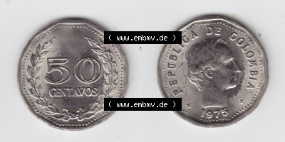 Münzen aus Amerika Kolumbien / Columbia Umlaufmünze 1975, 50 Centavos (3) Sammlung