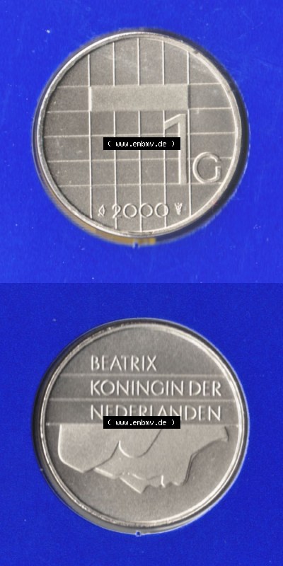 Münzen Niederlande / Netherlands Eurovorläufer, Umlaufmünze vor Euroeinführung 1982-2000, 1 Gulden 2000 (4) Sammlung