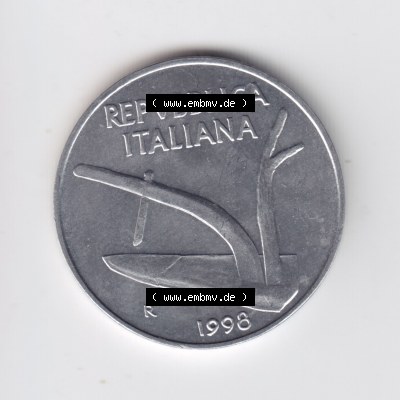 Münzen Italien / Italia Eurovorläufer, Umlaufmünze vor Euroeinführung 1951-2001, 10 Lira bzw. Lire 1998 (1) Sammlung