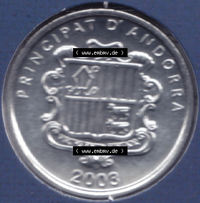 Münzen Andorra Eurovorläufer, Umlaufmünze vor Euroeinführung 2003, 1 Centim, Kirche Sant Miquel d’Engolasters (1) Sammlung