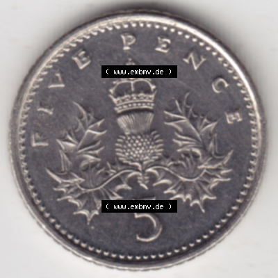 Münzen Großbritannien Eurovorläufer, Umlaufmünze vor Euroeinführung 1990-1997, 5 Pence (1) Sammlung