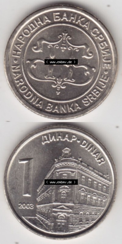 Münzen Serbien Eurovorläufer, Umlaufmünze vor Euroeinführung 2003-2004, 1 Dinar (4) Sammlung