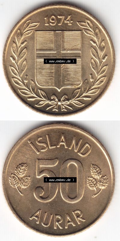 Münzen Island Eurovorläufer, Umlaufmünze vor Euroeinführung 1969-1974, 50 Aurar 1974 (4) Sammlung