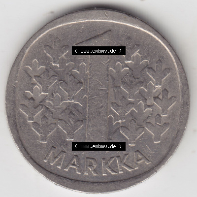 Münzen Finnland / SUOMI Eurovorläufer, Umlaufmünze vor Euroeinführung 1969-1993, 1 Markka. Vorderseite einer Münze aus Finnland... Sammlung