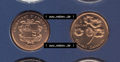 Münzen Andorra Eurovorläufer, Umlaufmünze vor Euroeinführung 2003, 2 Centims, Blumen, Heide-Nelke (3) Sammlung