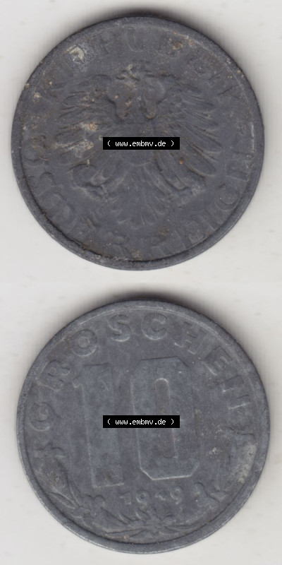 Münzen Österreich / Austria Eurovorläufer, Umlaufmünze vor Euroeinführung 1947-1949, 10 Groschen 1949 II. (4) Sammlung
