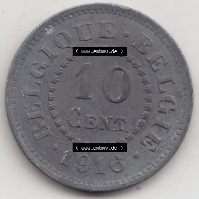 Münzen Belgien Eurovorläufer, Umlaufmünze vor Euroeinführung 1915-1917, 10 Centimes 1916 Belgique - Belgie (1) Sammlung