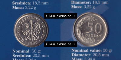 Münzen Polen / Polska Eurovorläufer, Umlaufmünze vor Euroeinführung 1995, 50 Groszy (3) Sammlung