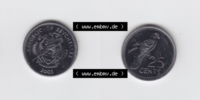 Münzen aus Afrika Seychellen / Seychelles Umlaufmünze 1993-2012, 25 Cent 2003 (3) Sammlung