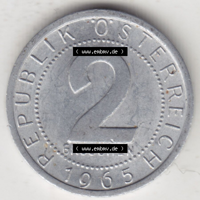 Münzen Österreich / Austria Eurovorläufer, Umlaufmünze vor Euroeinführung 1950-1994, 2 Groschen 1965 (2) Sammlung