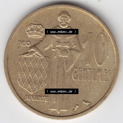 Münzen Monaco / Mu̍negu Eurovorläufer, Umlaufmünze vor Euroeinführung 1962-1995, 10 Centimes 1962 (2) Sammlung