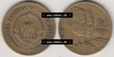 Münzen Jugoslawien (Land wurde 2003 aufgelöst), Umlaufmünze 1955-1955, 50 Dinar 1955 (3) Sammlung