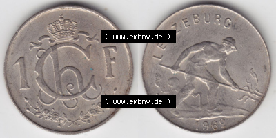Münzen Luxemburg / Lëtzebuerg Eurovorläufer, Umlaufmünze vor Euroeinführung 1952-1964, 1 F, Franc, Franken 1962 I. (3) Sammlung