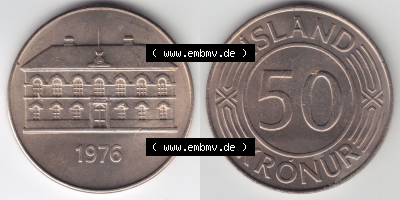 Münzen Island Eurovorläufer, Umlaufmünze vor Euroeinführung 1970-1980, 50 Kronur, Kronen 1976 (3) Sammlung