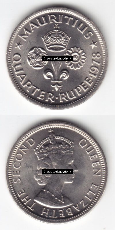 Münzen aus Afrika Mauritius Umlaufmünze 1960-1978, 0,25 Quarter Rupie 1978 (4) Sammlung