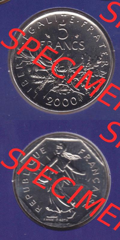 Münzen Frankreich Eurovorläufer, Umlaufmünze vor Euroeinführung 2000, 5 Francs. Vorderseite und Rückseite Vertikal Untereinander, passend für Mobile-Geräte,... Sammlung