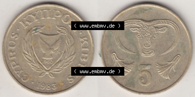 Münzen Zypern / Cyprus Eurovorläufer, Umlaufmünze vor Euroeinführung 1983-1983, 5 Cent (3) Sammlung