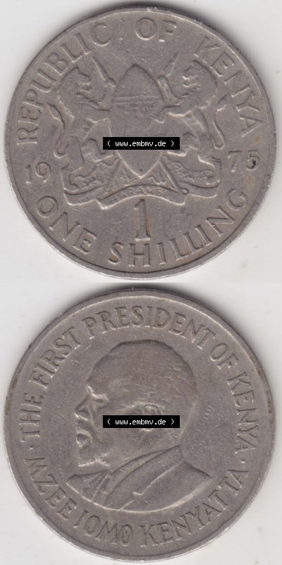 Münzen aus Afrika Kenia / Kenya Umlaufmünze 1969-1978, 1 One Shilling, Schilling 1975 (4) Sammlung