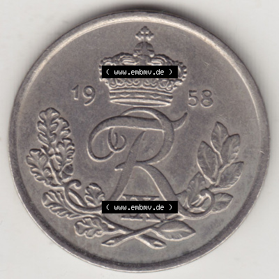 Münzen Dänemark / Danmark Eurovorläufer, Umlaufmünze vor Euroeinführung 1948-1960, 25 Öre 1958 (1) Sammlung
