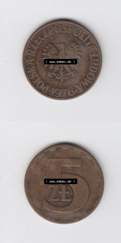 Münzen Polen / Polska Eurovorläufer, Umlaufmünze vor Euroeinführung 1975-1985, 5 Zlotych 1976 (4) Sammlung