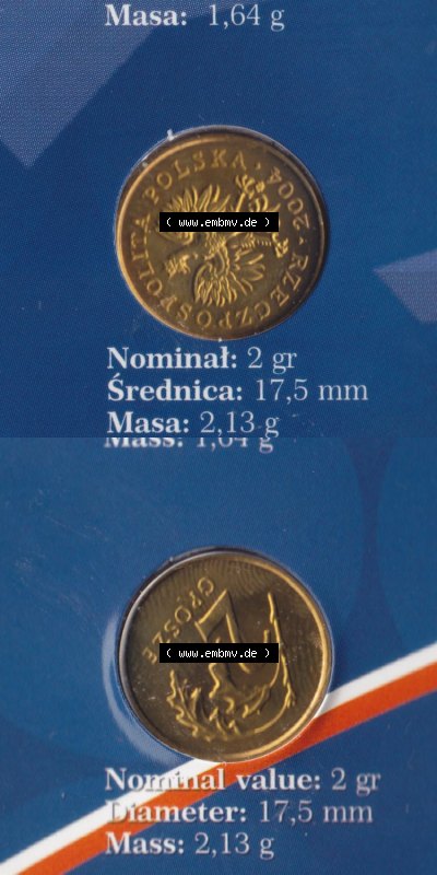 Münzen Polen / Polska Eurovorläufer, Umlaufmünze vor Euroeinführung 2004, 2 Groszy (4) Sammlung