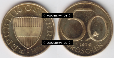 Münzen Österreich / Austria Eurovorläufer, Umlaufmünze vor Euroeinführung 1959-2001, 50 Groschen 1976 (3) Sammlung