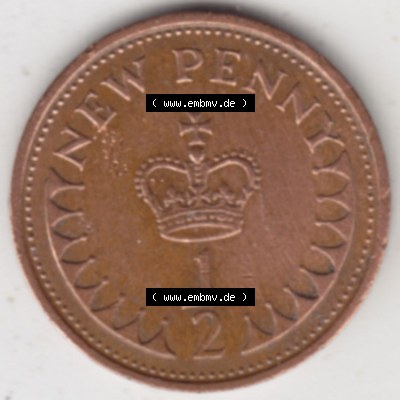 Münzen Großbritannien Eurovorläufer, Umlaufmünze vor Euroeinführung 1971-1981, 1-2 New Penny (1) Sammlung