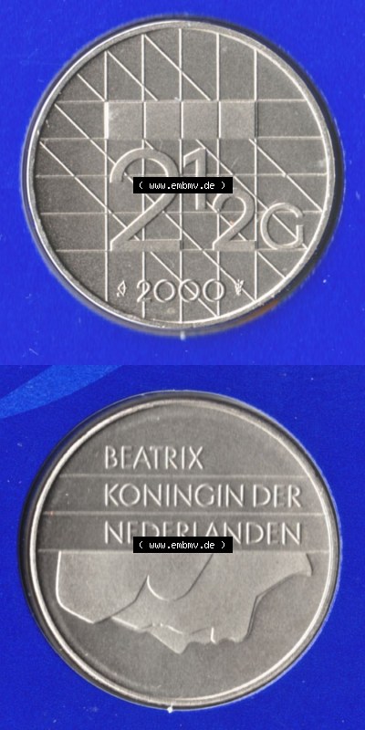 Münzen Niederlande / Netherlands Eurovorläufer, Umlaufmünze vor Euroeinführung 1982-2000, 2.50 Gulden 2000 (4) Sammlung