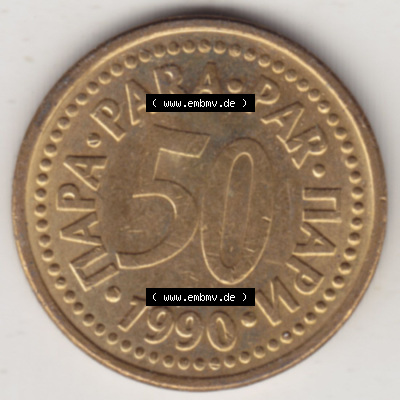 Münzen Jugoslawien (Land wurde 2003 aufgelöst), Umlaufmünze 1990-1991, 50 Para 1990 (2) Sammlung