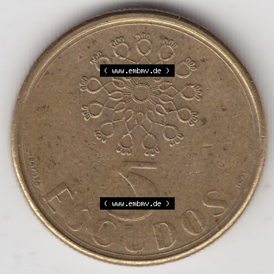 Münzen Portugal Eurovorläufer, Umlaufmünze vor Euroeinführung 1986-2001, 5 Escudos 1990 (1) Sammlung