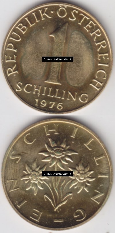 Münzen Österreich / Austria Eurovorläufer, Umlaufmünze vor Euroeinführung 1959-2001, 1 Schilling 1976 (4) Sammlung