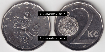 Münzen Tschechische Republik / Tschechin Eurovorläufer, Umlaufmünze vor Euroeinführung 1993-2013, 2 Kc, 2 Kronen 2002 (3) Sammlung