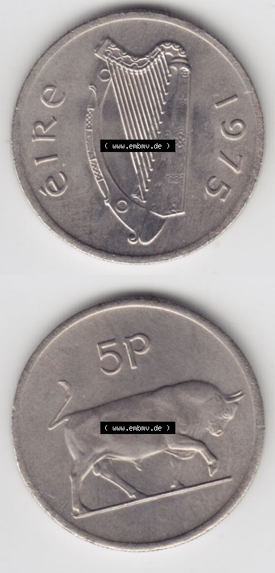 Münzen Irland Eurovorläufer, Umlaufmünze vor Euroeinführung 1976, 5 Pence 1976 (4) Sammlung
