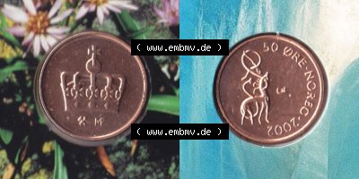 Münzen Norwegen / Norway Eurovorläufer, Umlaufmünze vor Euroeinführung 1986-2011, 50 Öre 2002 (3) Sammlung