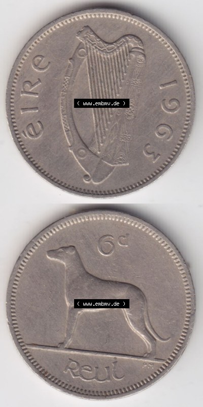 Münzen Irland Eurovorläufer, Umlaufmünze vor Euroeinführung 1942-1969, 6 Pence 1963 (4) Sammlung